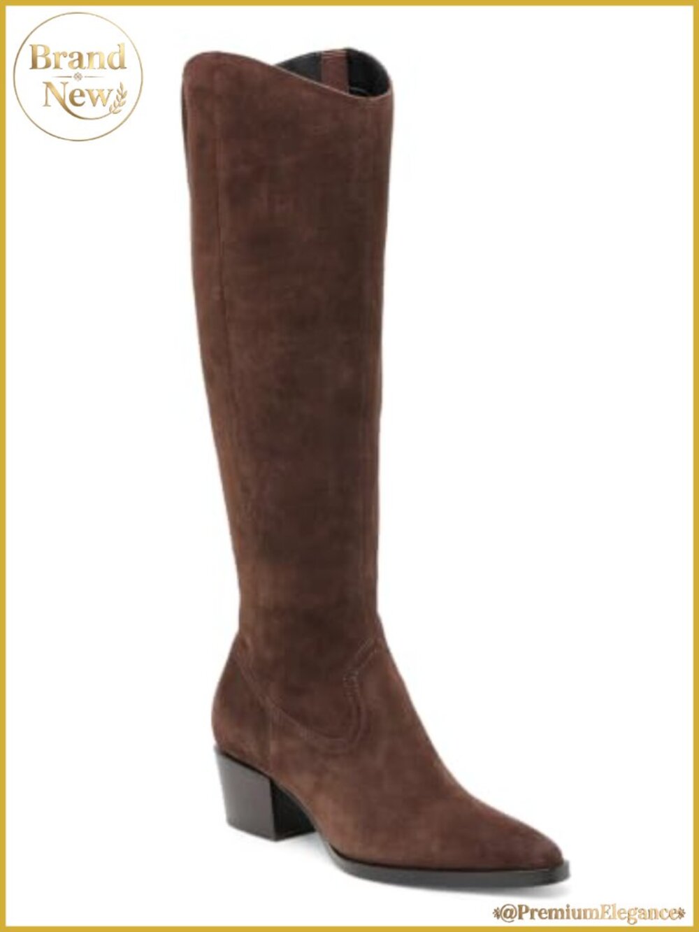 Wide Calf Knee High Boots Faux Suede Chunky Heel Pointed Toe